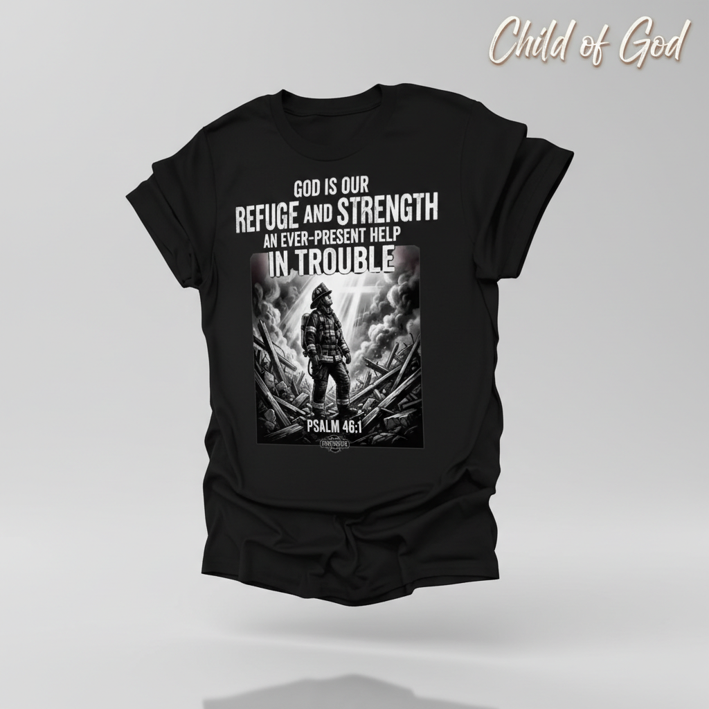 Firefighter Psalm 46:1 T-Shirt_3d_float