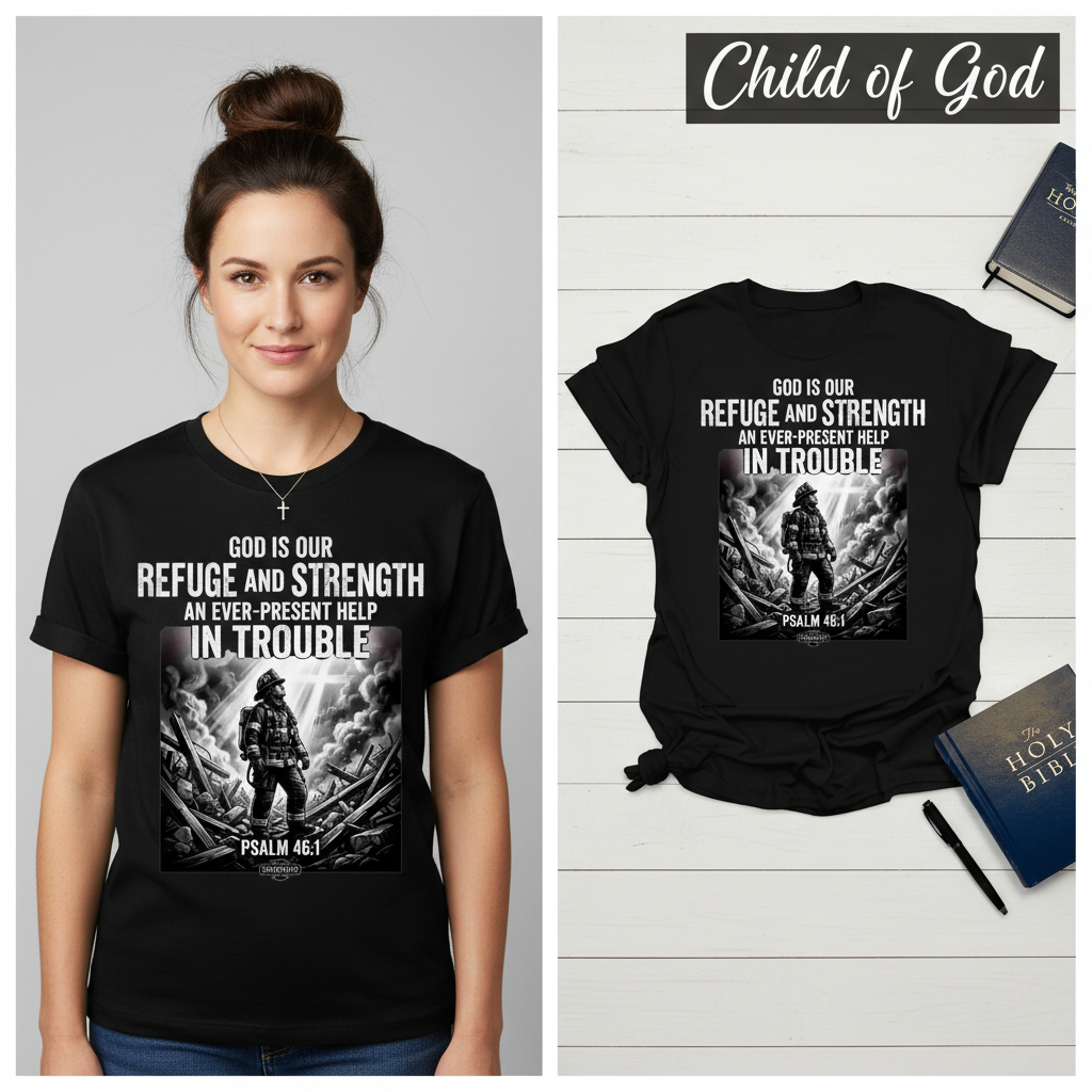 Firefighter Psalm 46:1 T-Shirt_model_flat