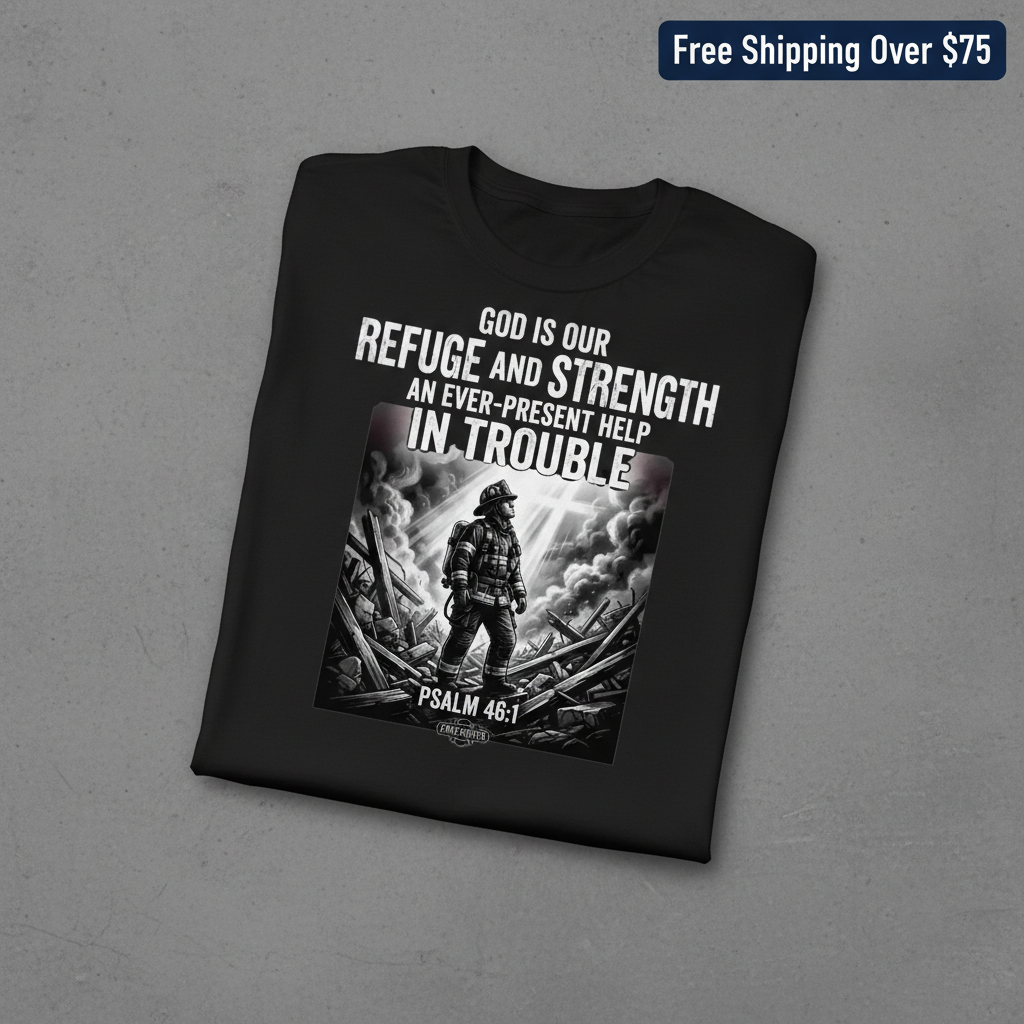 Firefighter Psalm 46:1 T-Shirt_fold_tilt