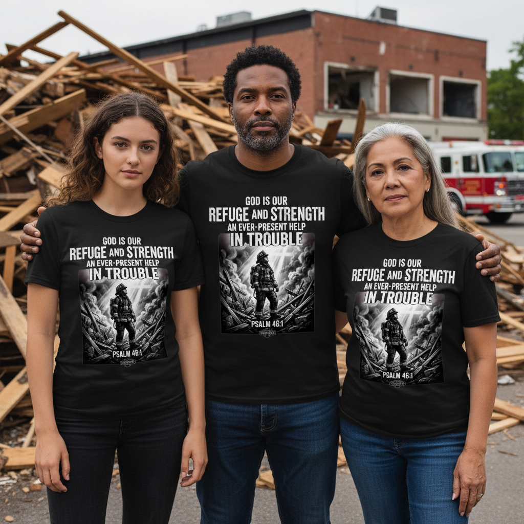 Firefighter Psalm 46:1 T-Shirt_dual_model_life