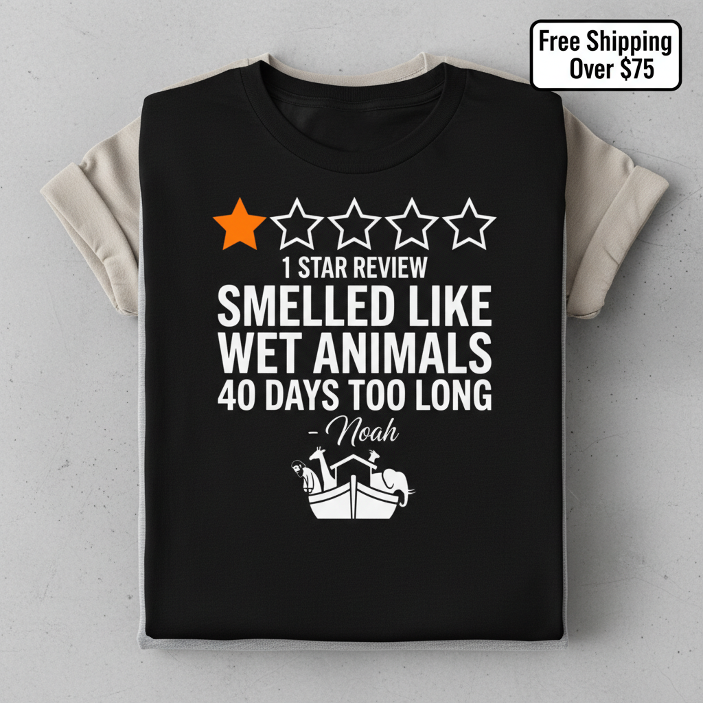 Noah's 1-Star Ark Review T-Shirt_stacked_flatlay
