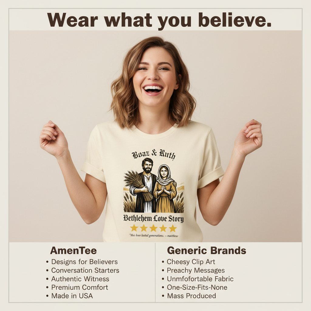 Boaz & Ruth Bethlehem Love Story T-Shirt_product_table