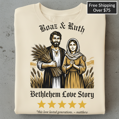 Boaz & Ruth Bethlehem Love Story T-Shirt_stacked_flatlay
