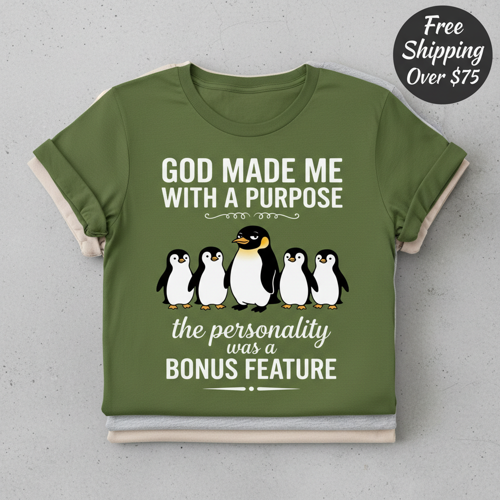 Purpose & Personality Penguin T-Shirt_stacked_flatlay