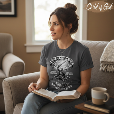Greater Is He Warrior Scripture T-Shirt__use