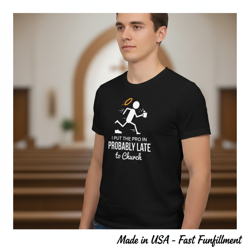 Probably Late to Church T-Shirt__space