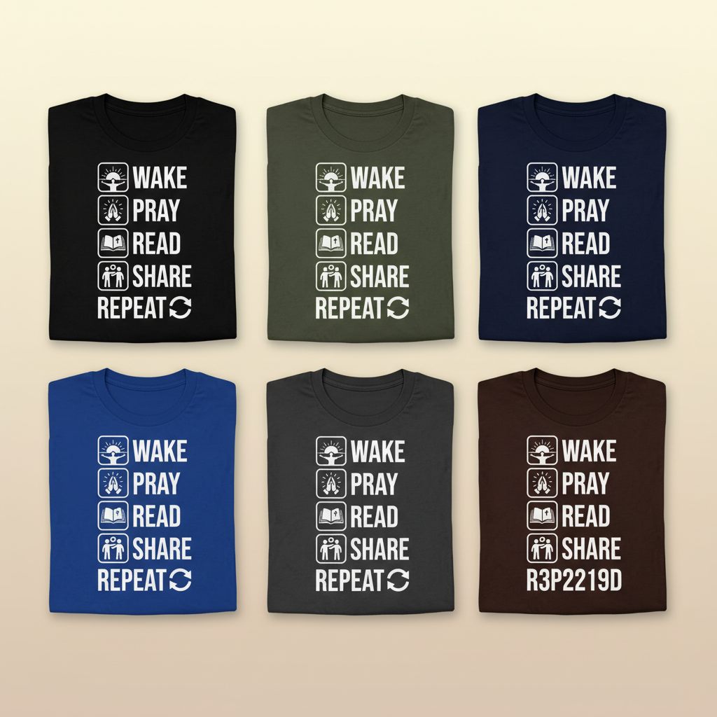 Wake Pray Read Share Repeat T-Shirt_6color_grid