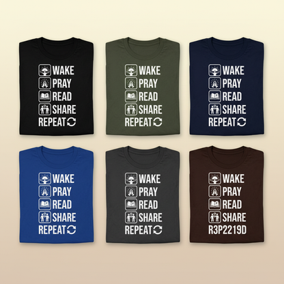 Wake Pray Read Share Repeat T-Shirt_6color_grid