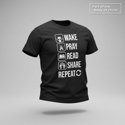 Wake Pray Read Share Repeat T-Shirt_3d_float