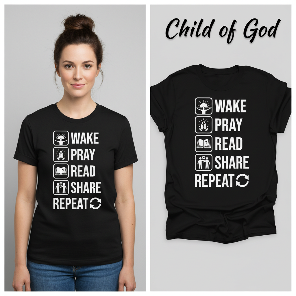 Wake Pray Read Share Repeat T-Shirt_model_flat