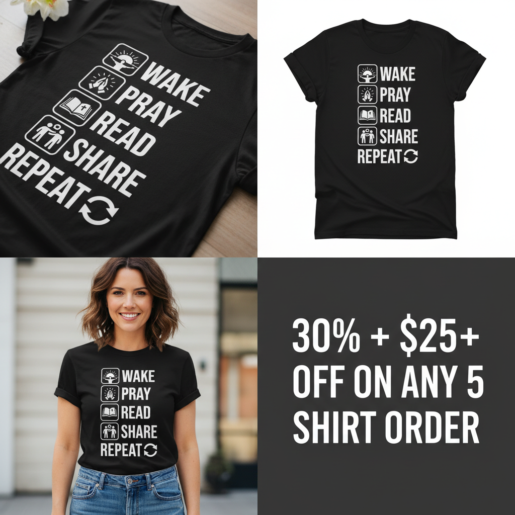 Wake Pray Read Share Repeat T-Shirt_4_panel