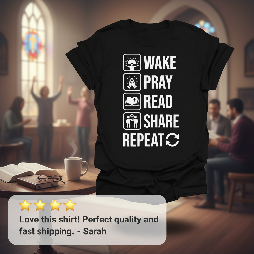 Wake Pray Read Share Repeat T-Shirt_review_5star