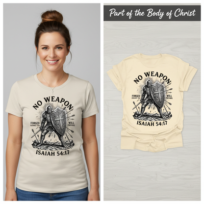 No Weapon Shall Prevail T-Shirt_model_flat