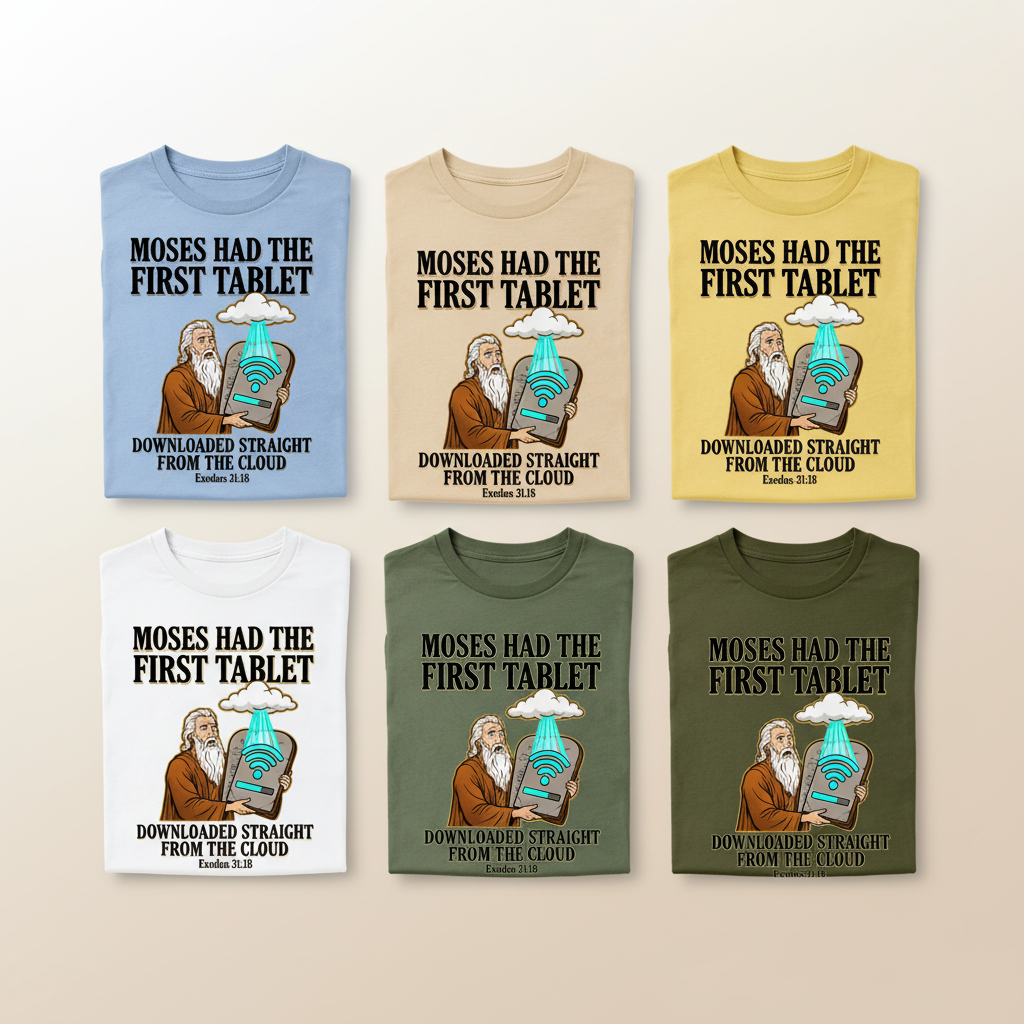 First Tablet from the Cloud T-Shirt_6color_grid