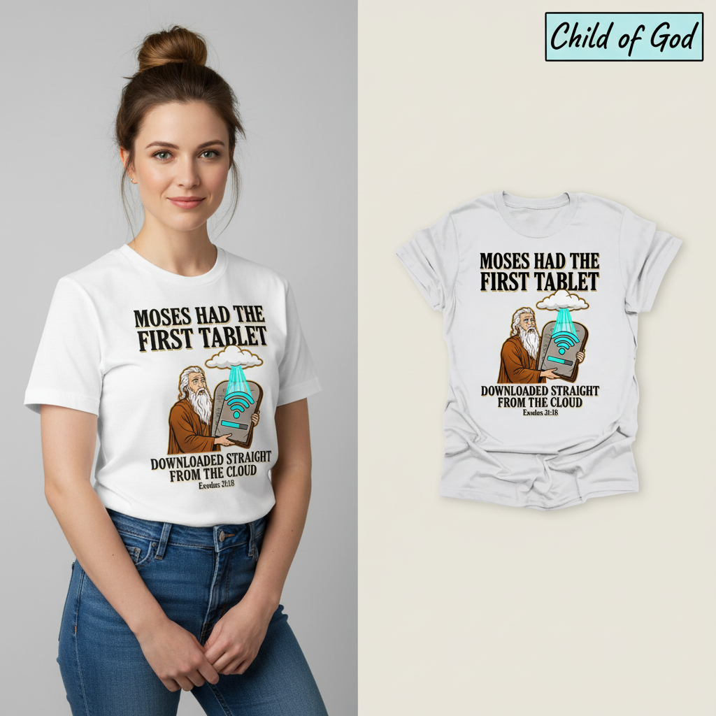 First Tablet from the Cloud T-Shirt_model_flat