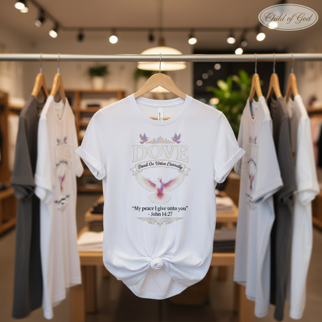 Peaceful Dove Scripture T-Shirt_boutique_rack