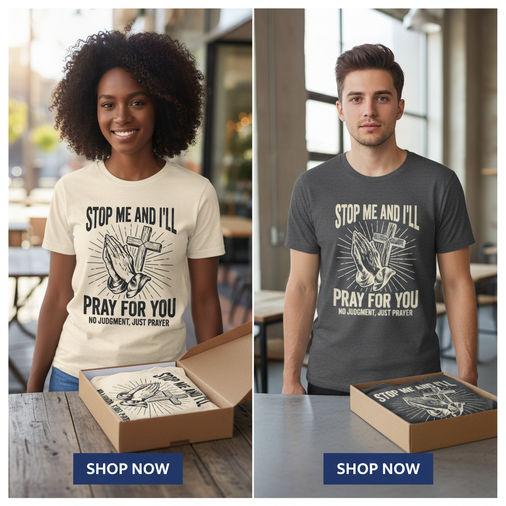 Stop Me and I'll Pray T-Shirt_dual_model_life