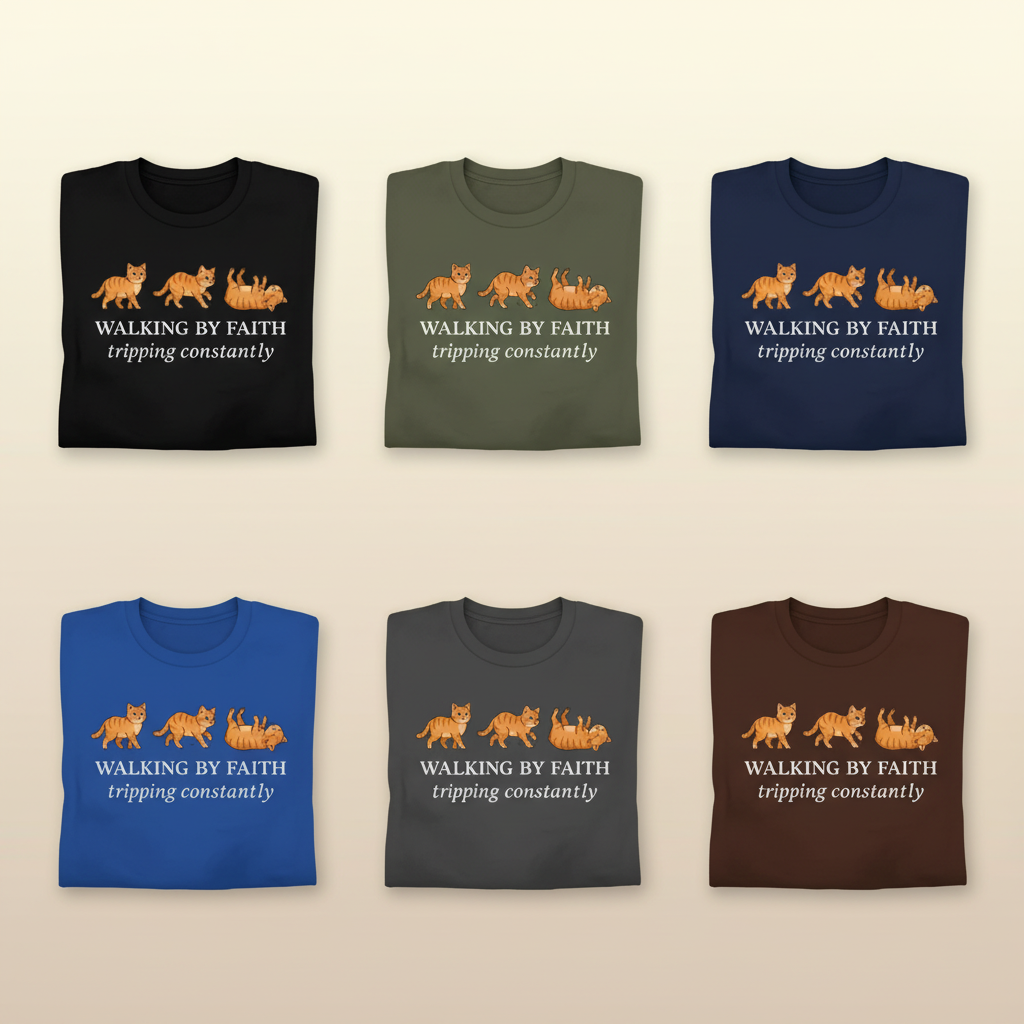 Walking By Faith Cat T-Shirt_6color_grid