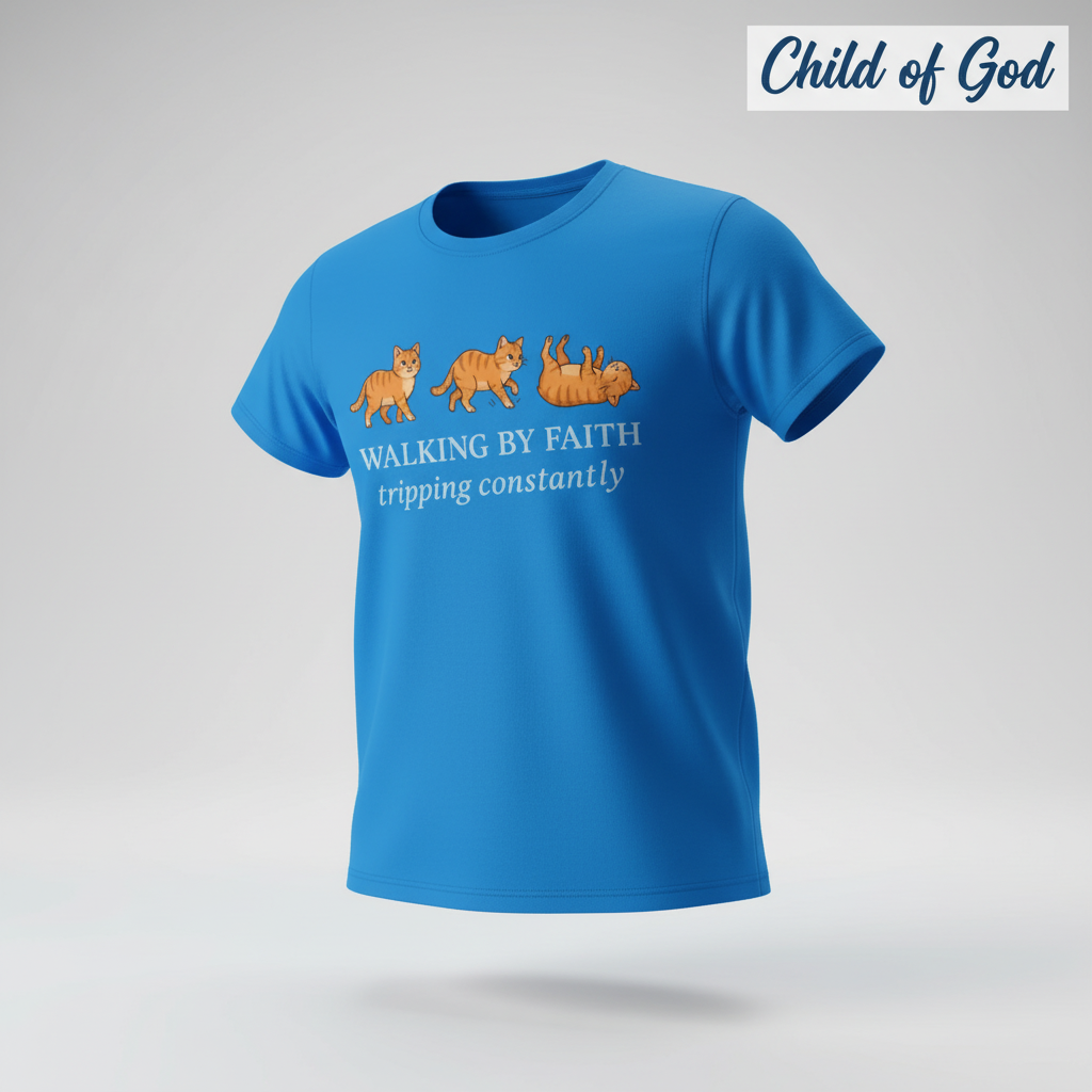 Walking By Faith Cat T-Shirt_3d_float