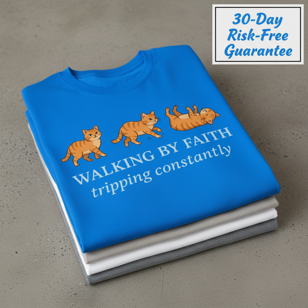 Walking By Faith Cat T-Shirt_stacked_flatlay