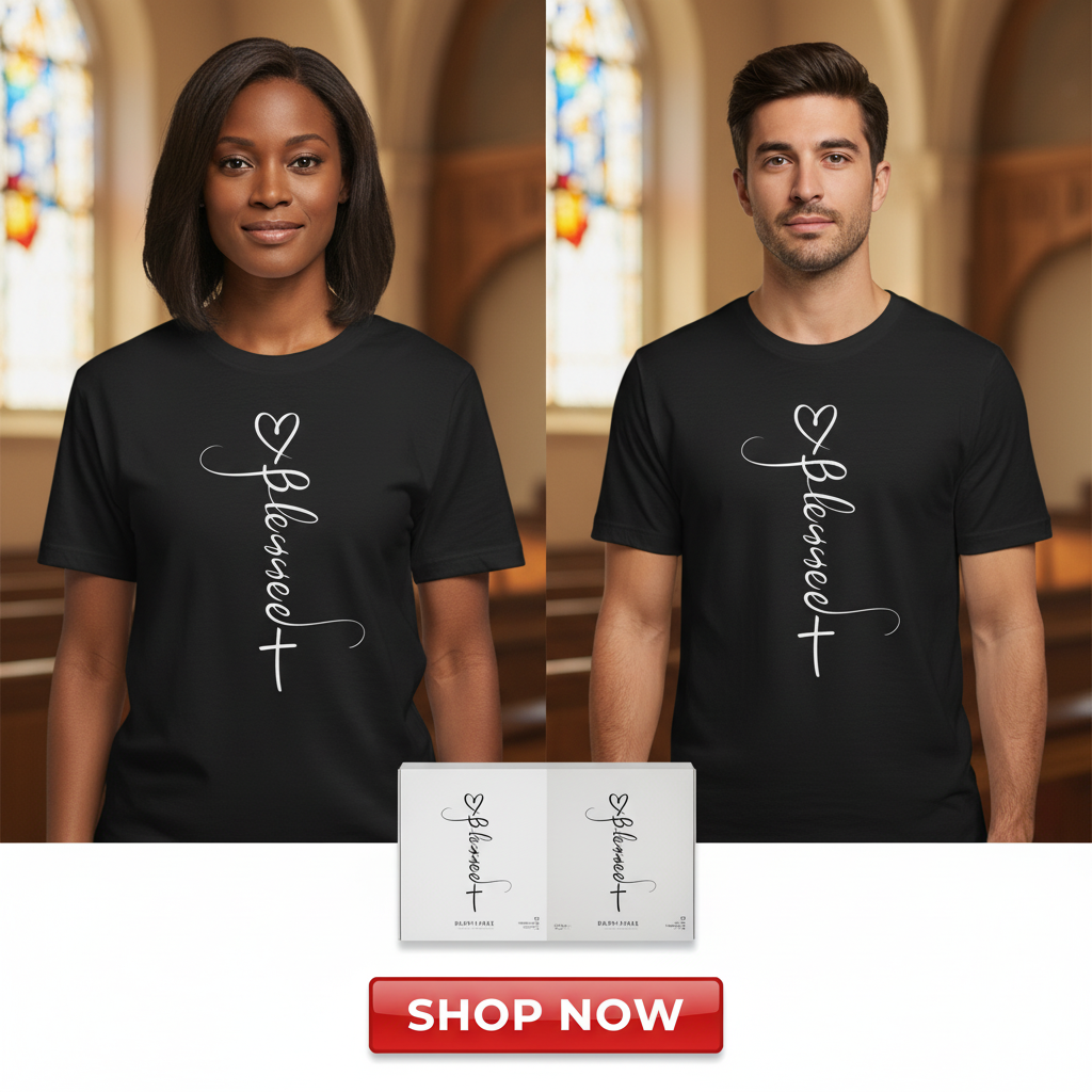 Blessed Cross Heart T-Shirt_dual_model_life