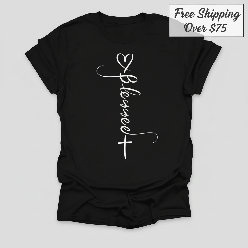 Blessed Cross Heart T-Shirt_clean