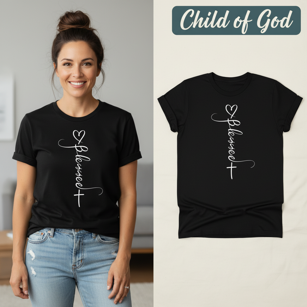 Blessed Cross Heart T-Shirt_model_flat