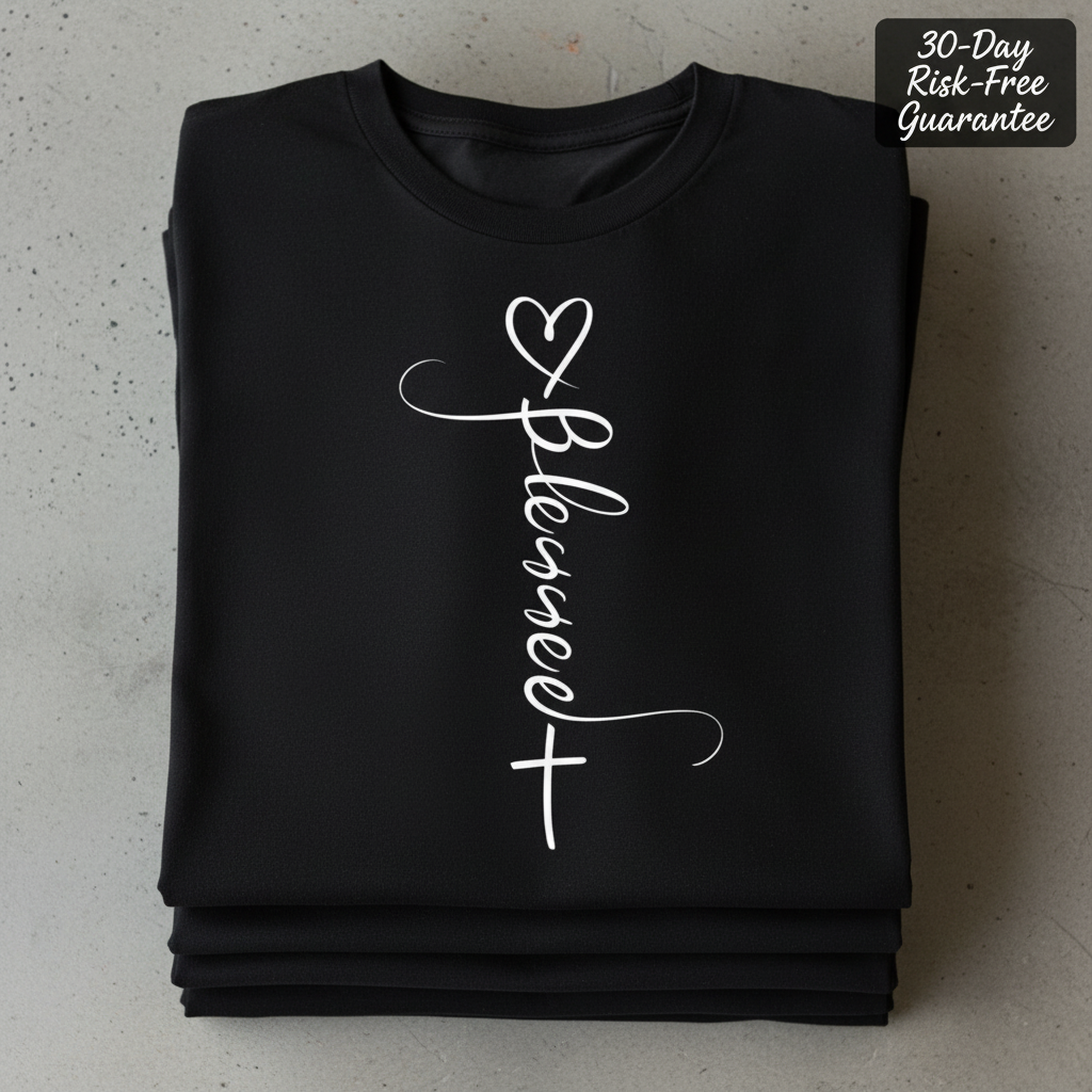 Blessed Cross Heart T-Shirt_stacked_flatlay