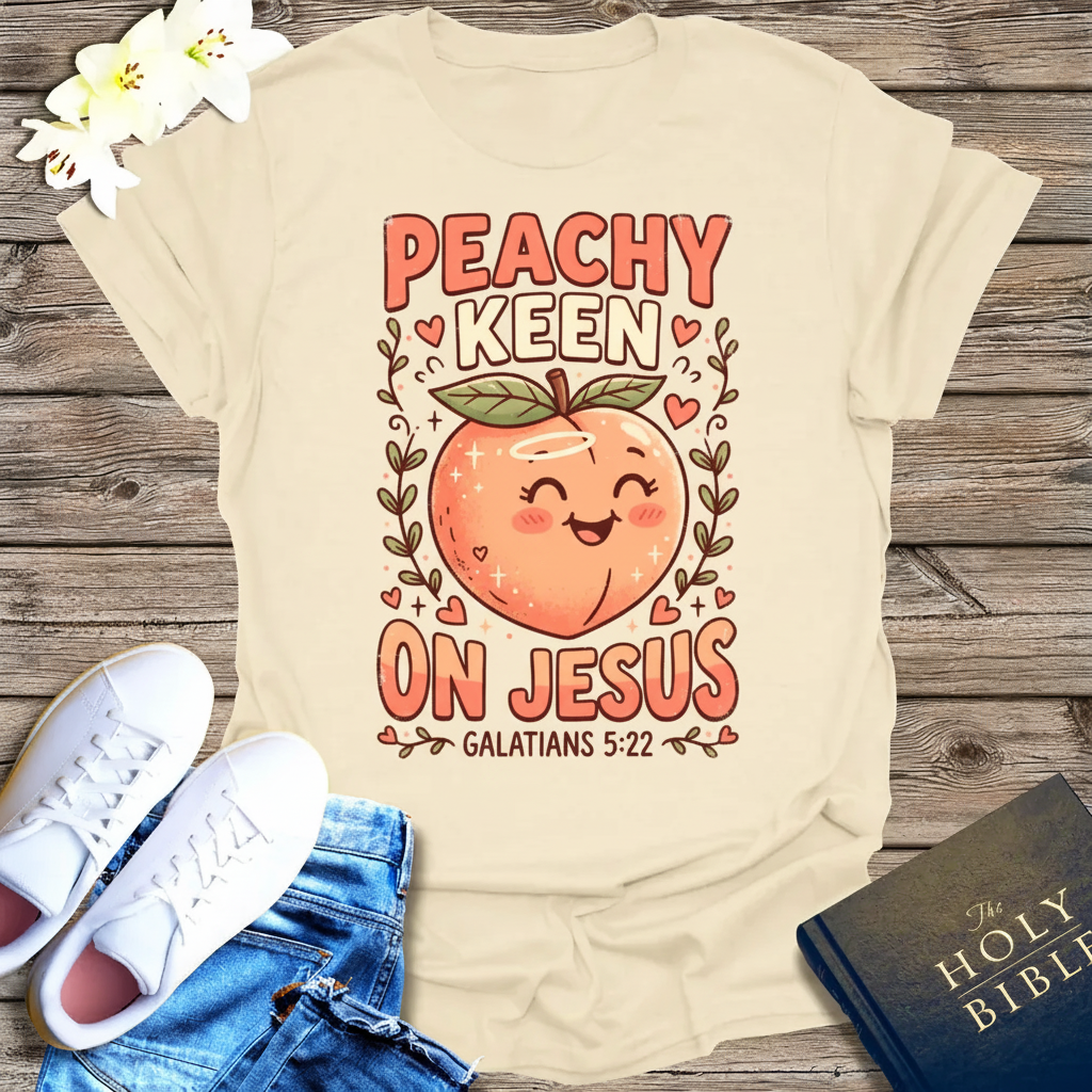 Peachy Keen On Jesus T-Shirt_triple_model