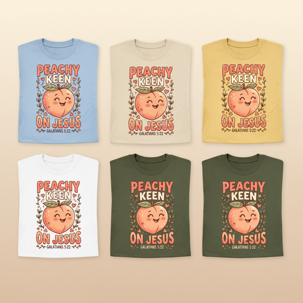 Peachy Keen On Jesus T-Shirt_6color_grid