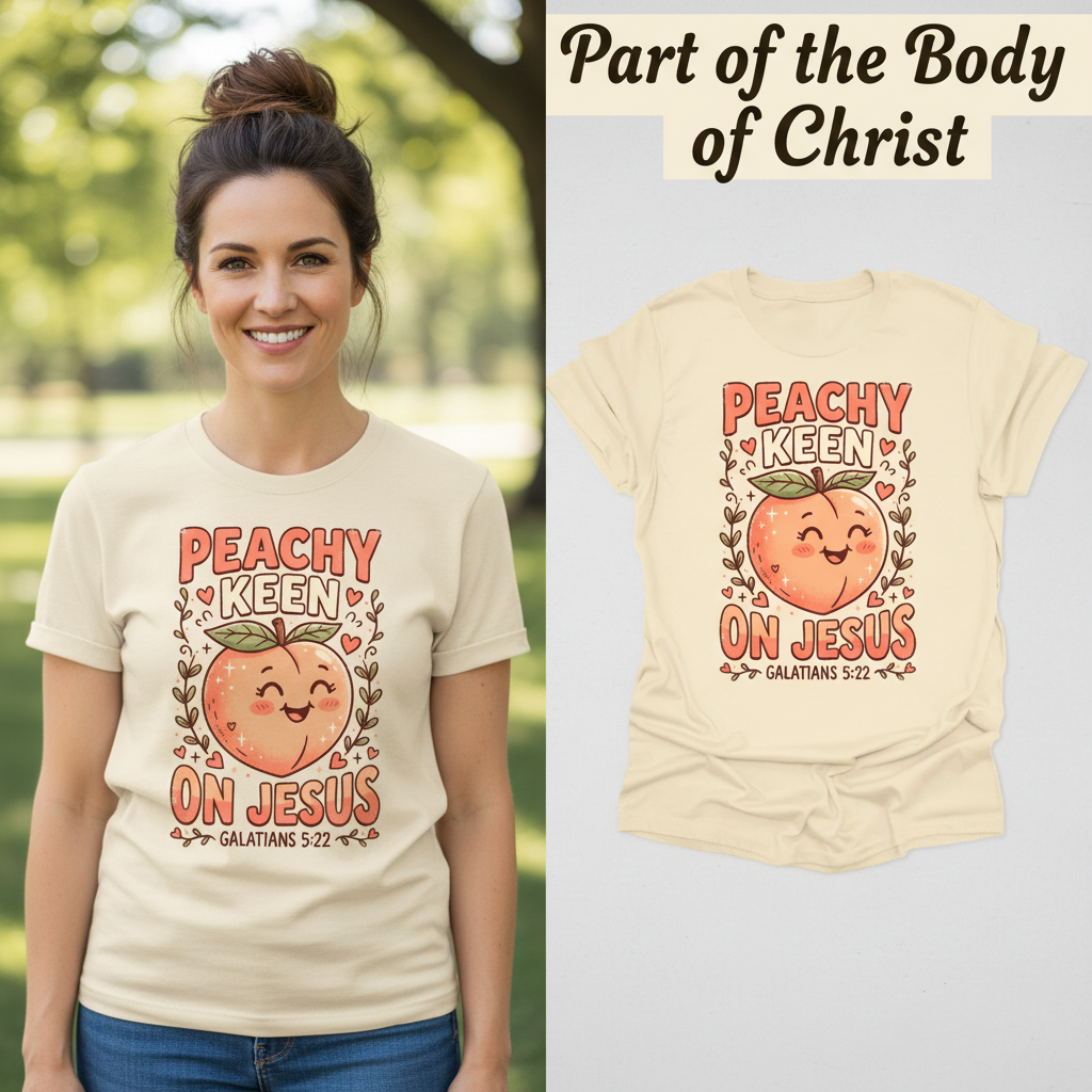 Peachy Keen On Jesus T-Shirt_model_flat
