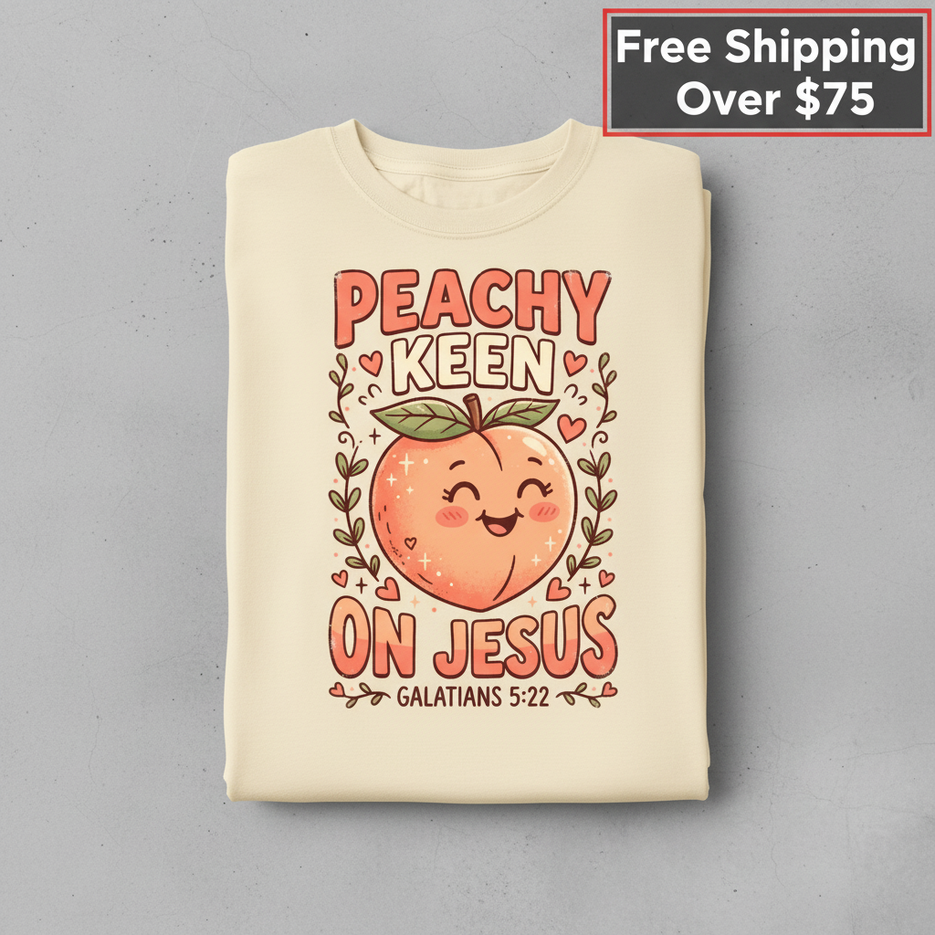 Peachy Keen On Jesus T-Shirt_stacked_flatlay
