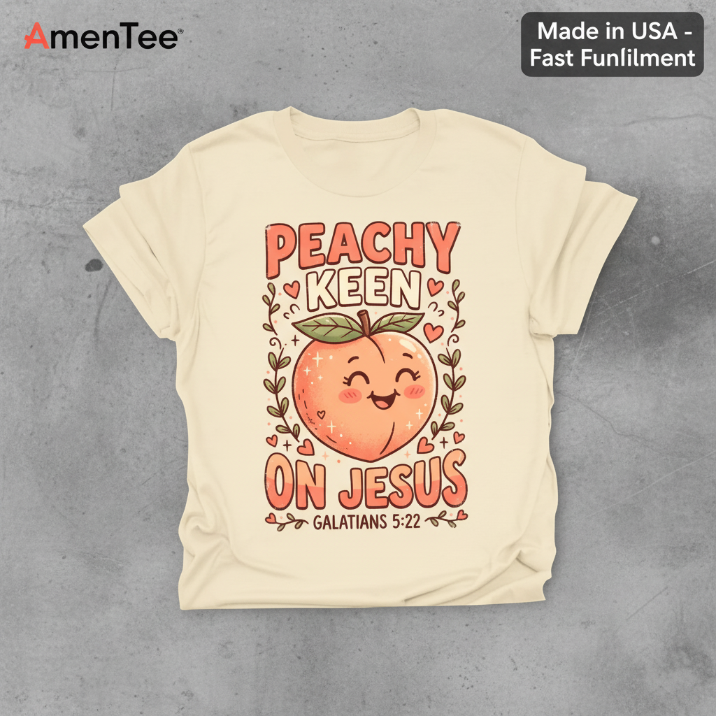 Peachy Keen On Jesus T-Shirt_fold_tilt
