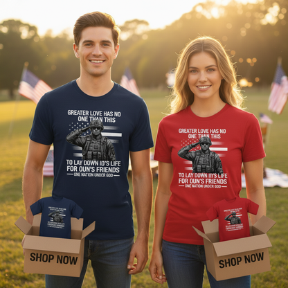 Greater Love Scripture Soldier T-Shirt_dual_model_life
