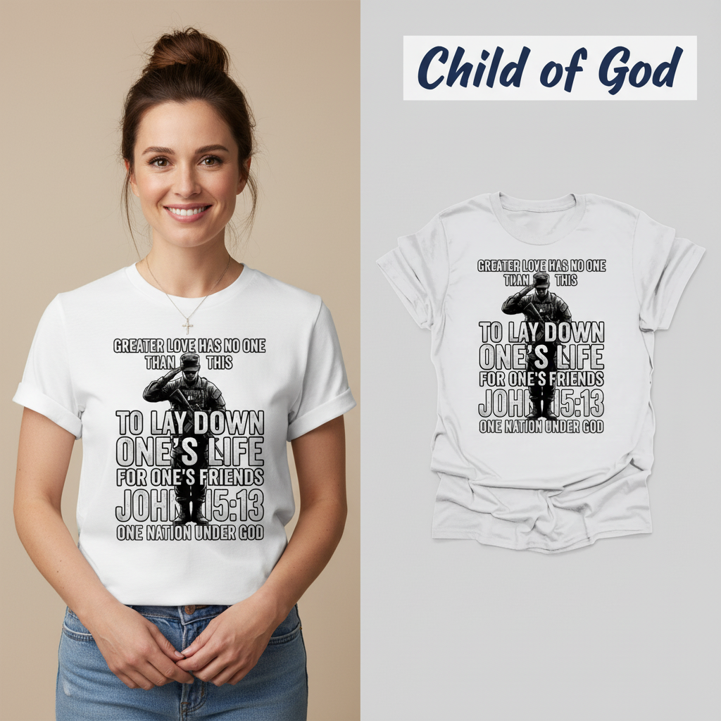 Greater Love Scripture Soldier T-Shirt_model_flat