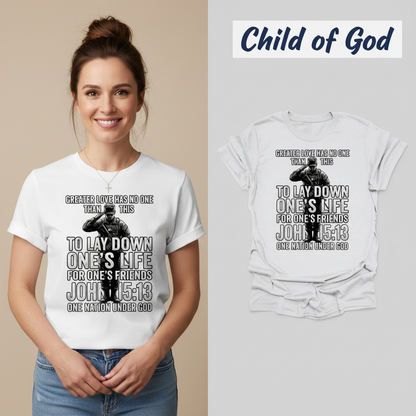 Greater Love Scripture Soldier T-Shirt_model_flat
