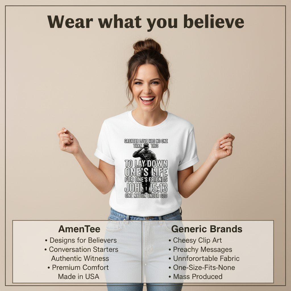 Greater Love Scripture Soldier T-Shirt_product_table