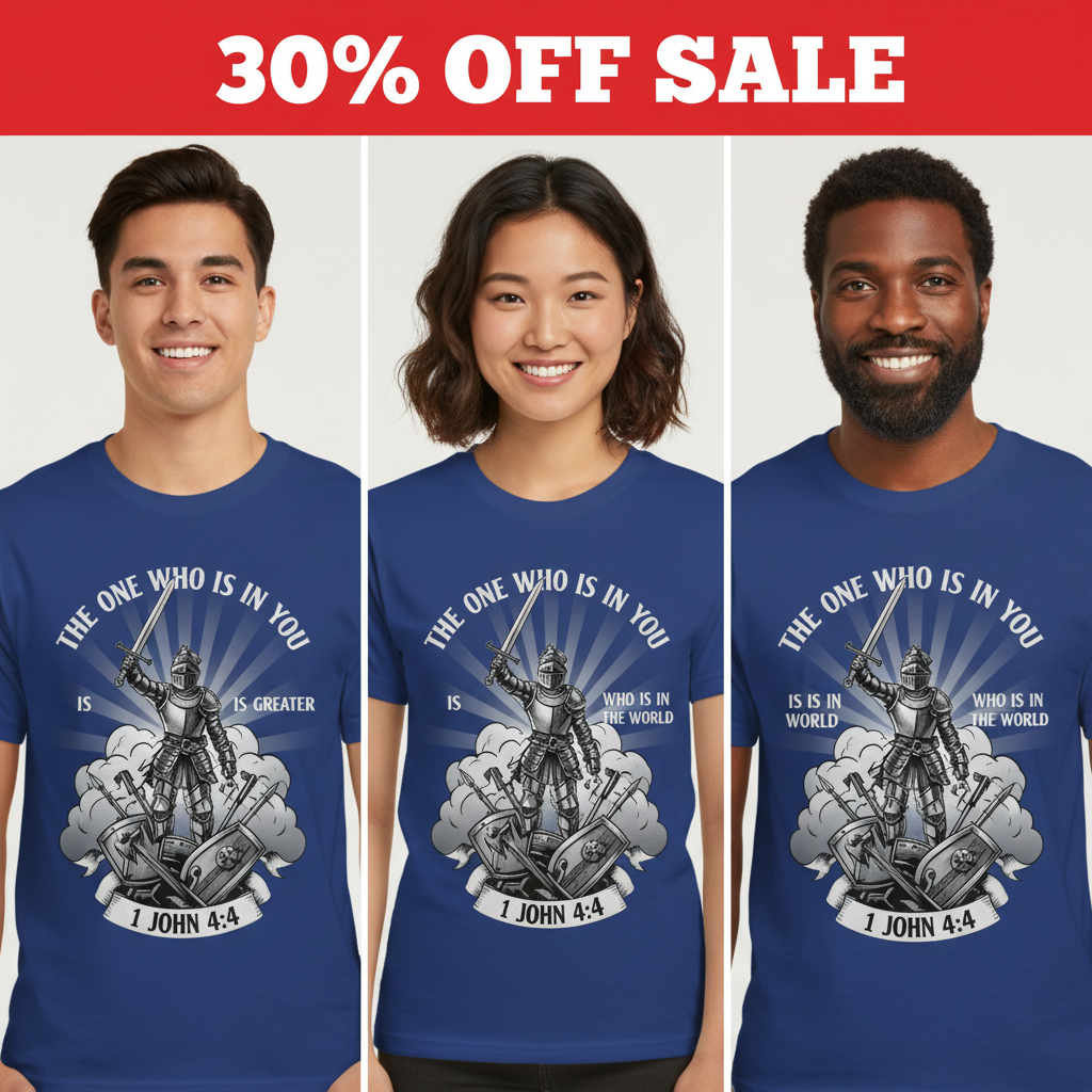 Greater Is He Warrior Scripture T-Shirt_triple_model