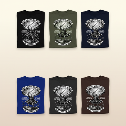 Greater Is He Warrior Scripture T-Shirt_6color_grid