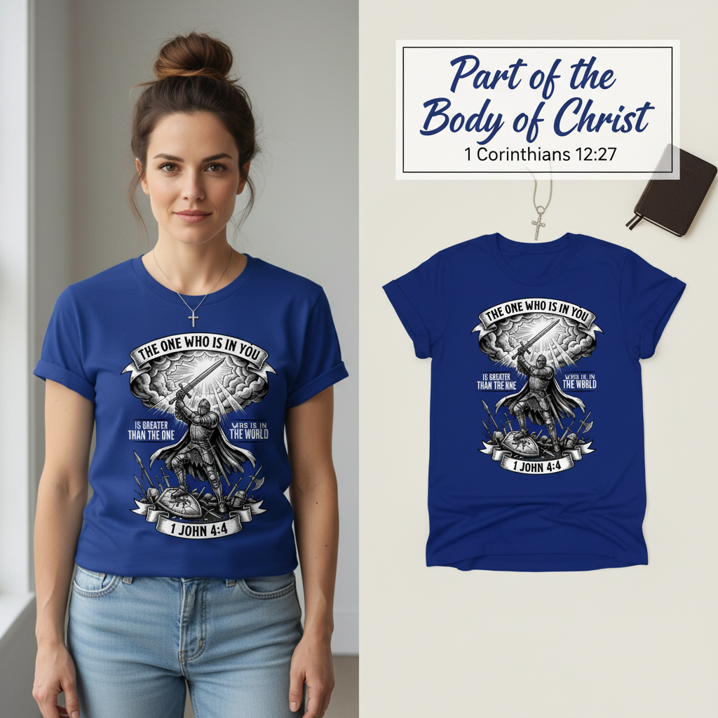 Greater Is He Warrior Scripture T-Shirt_model_flat