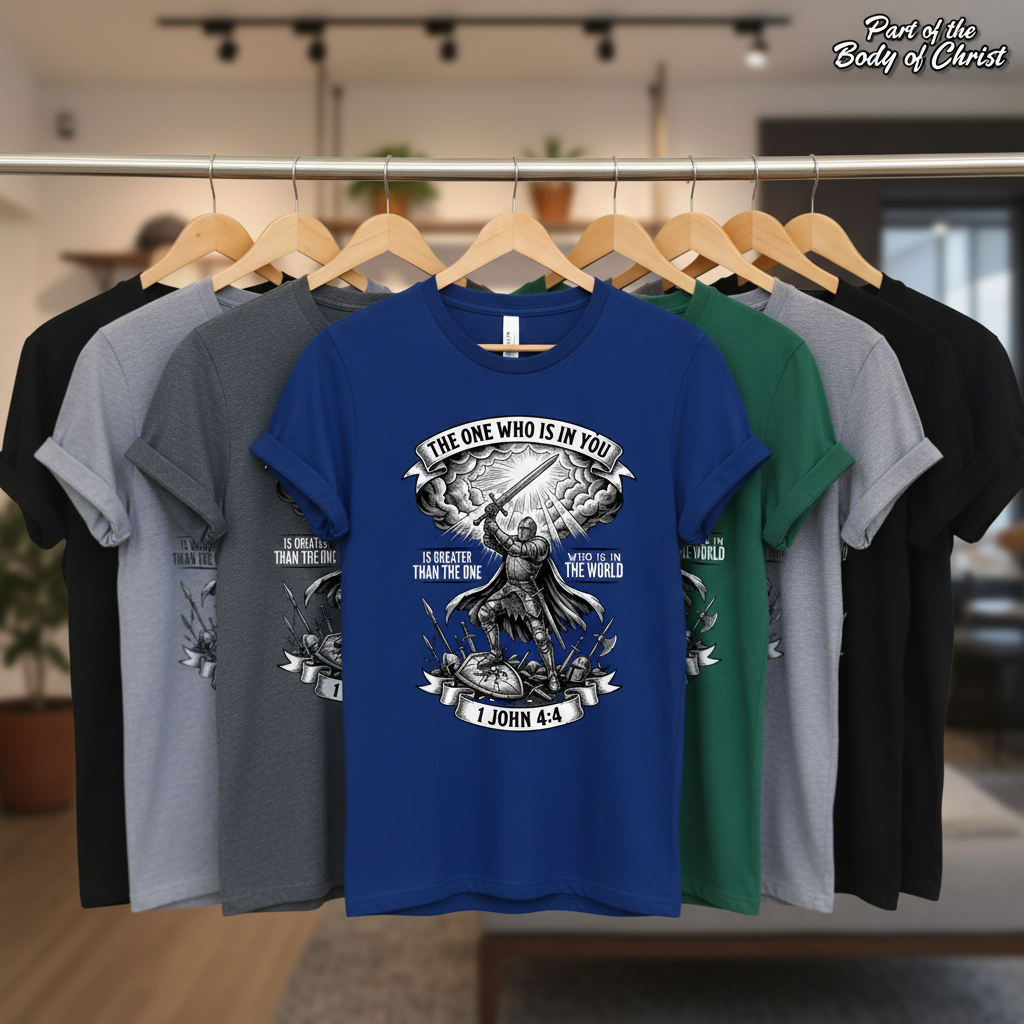 Greater Is He Warrior Scripture T-Shirt_boutique_rack