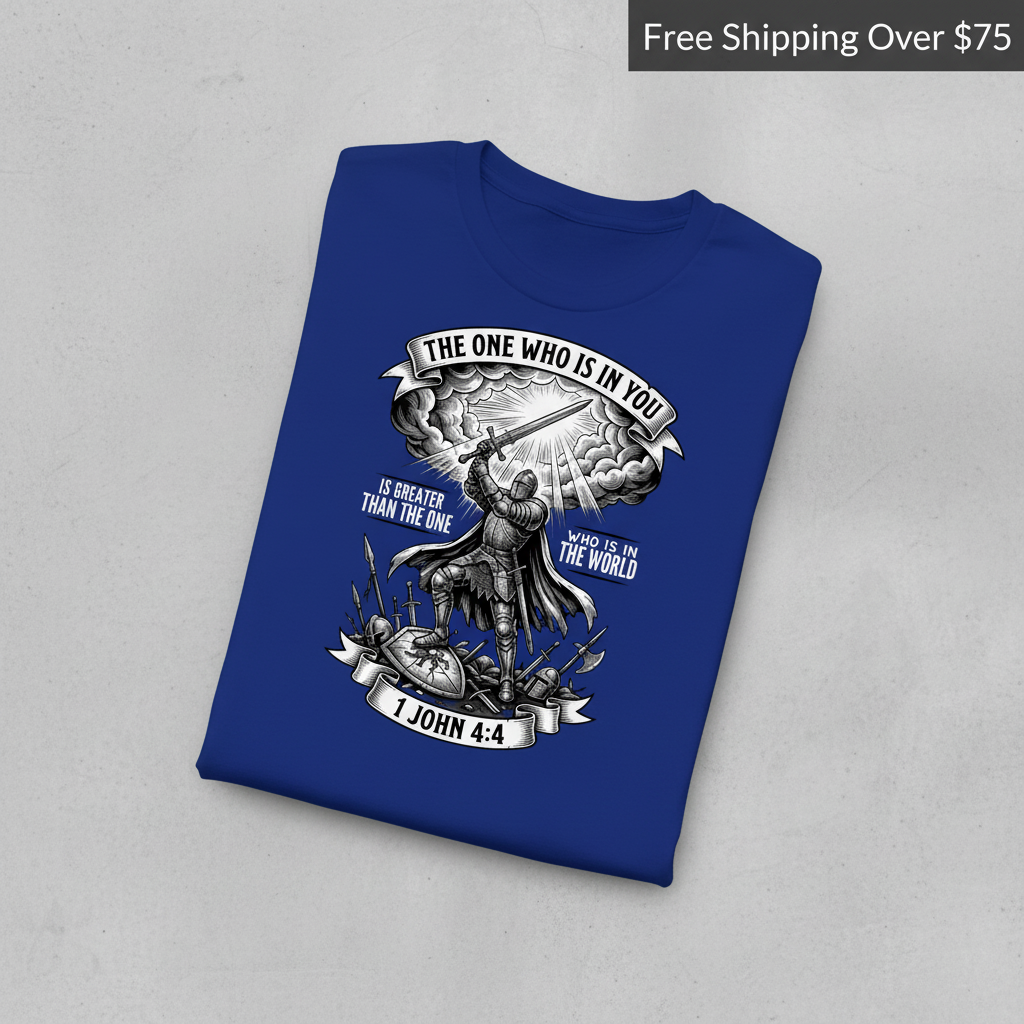 Greater Is He Warrior Scripture T-Shirt_fold_tilt