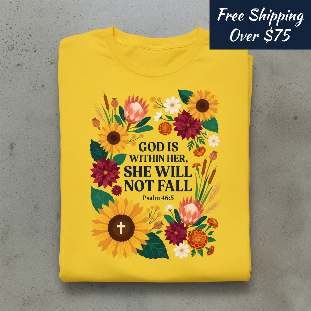 She Will Not Fall T-Shirt_stacked_flatlay