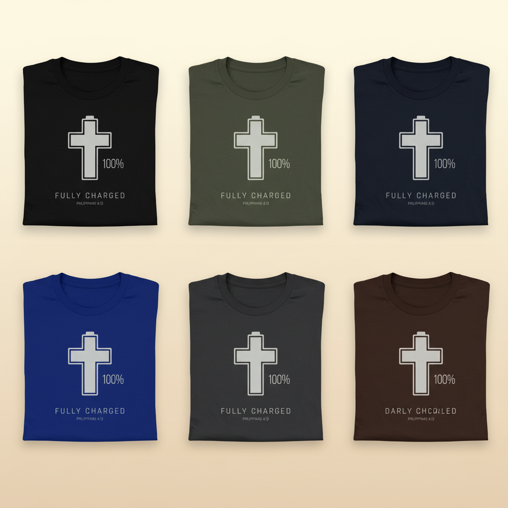 Fully Charged in Christ T-Shirt_6color_grid