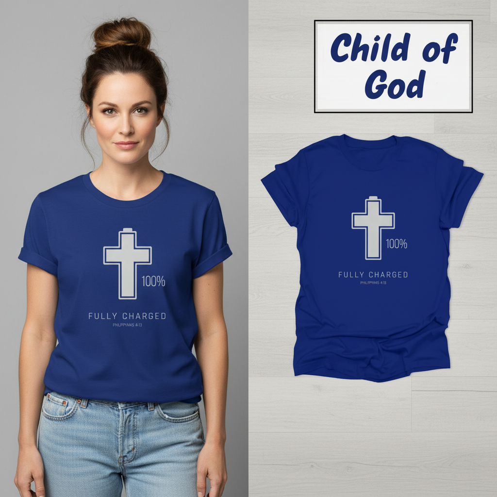 Fully Charged in Christ T-Shirt_model_flat
