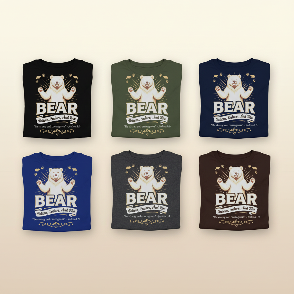Believe, Endure, And Rise Bear T-Shirt_6color_grid