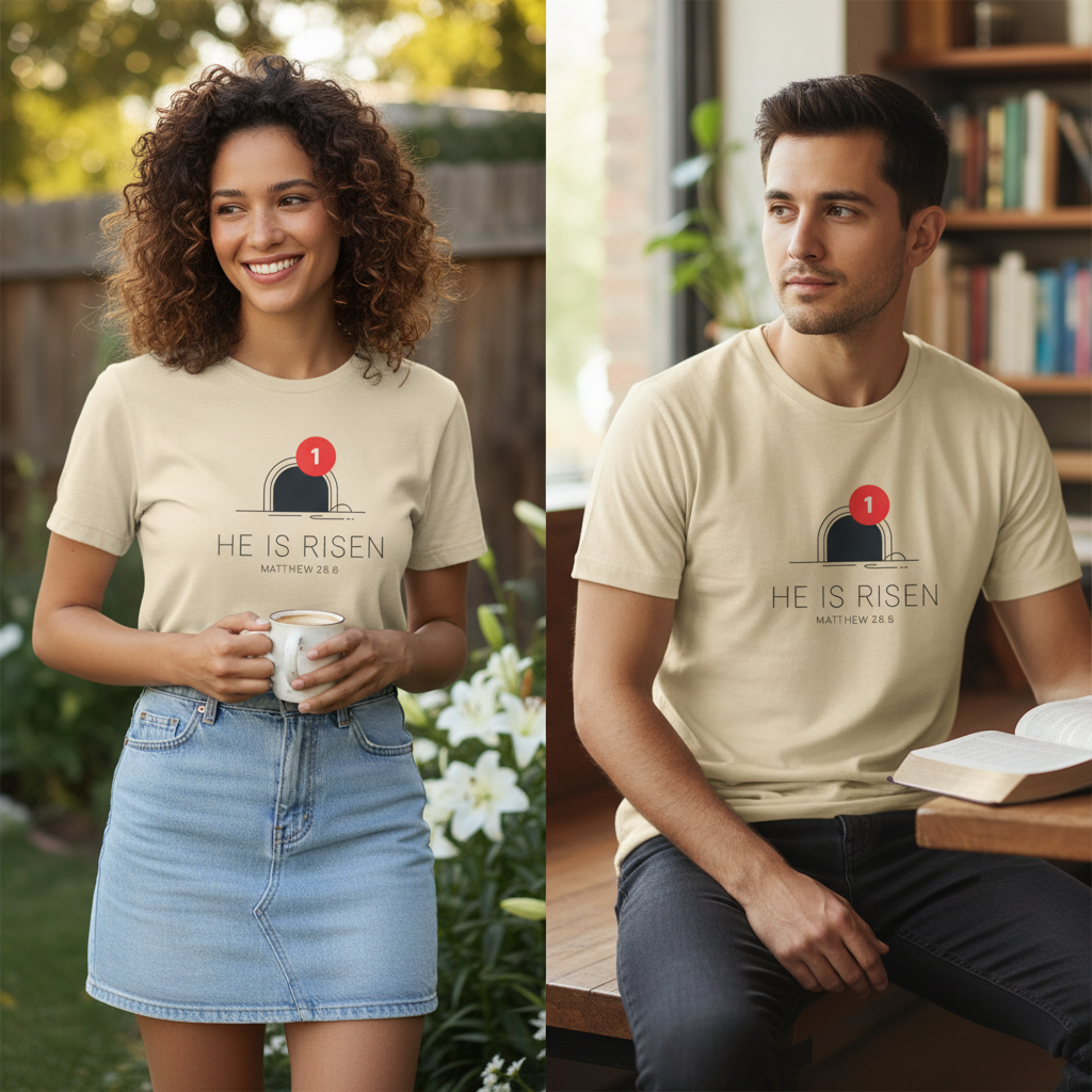 He Is Risen Notification T-Shirt_dual_model_life