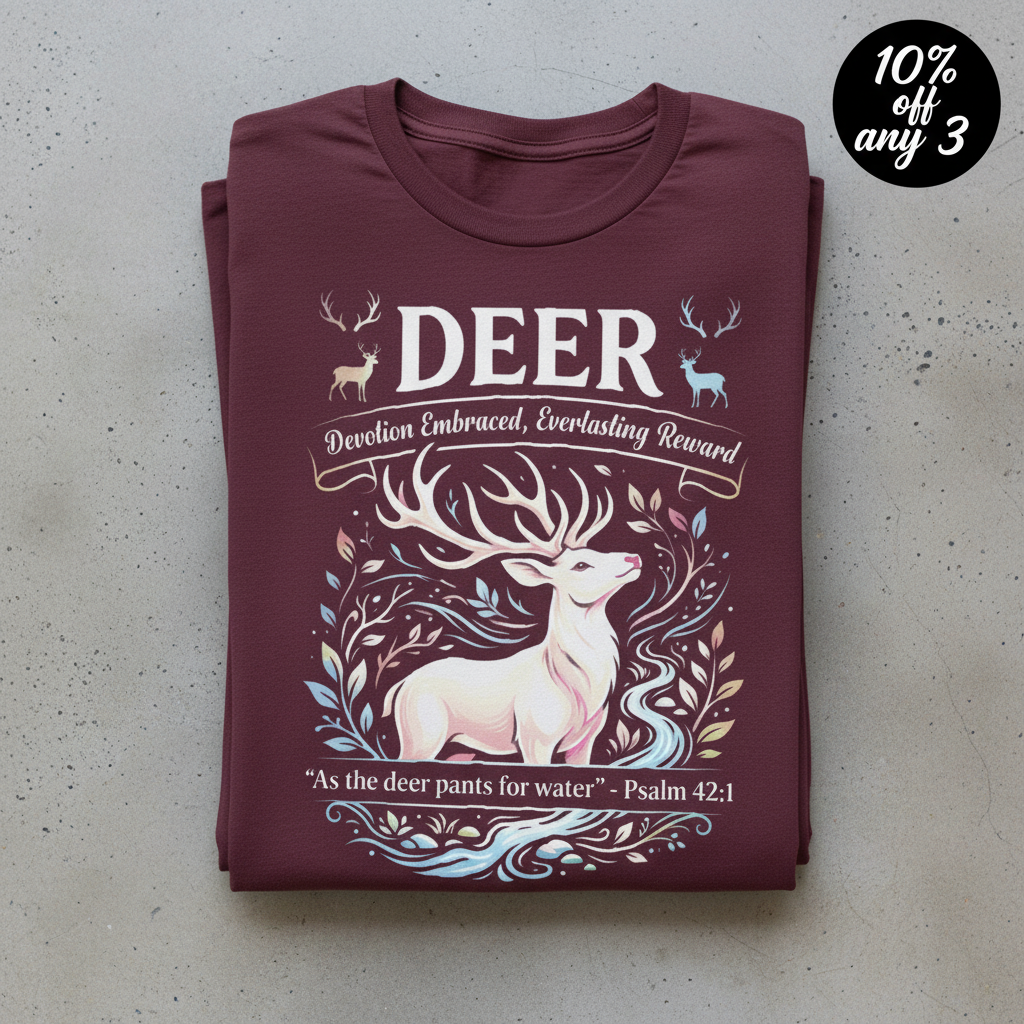 Psalm 42 Deer T-Shirt_stacked_flatlay