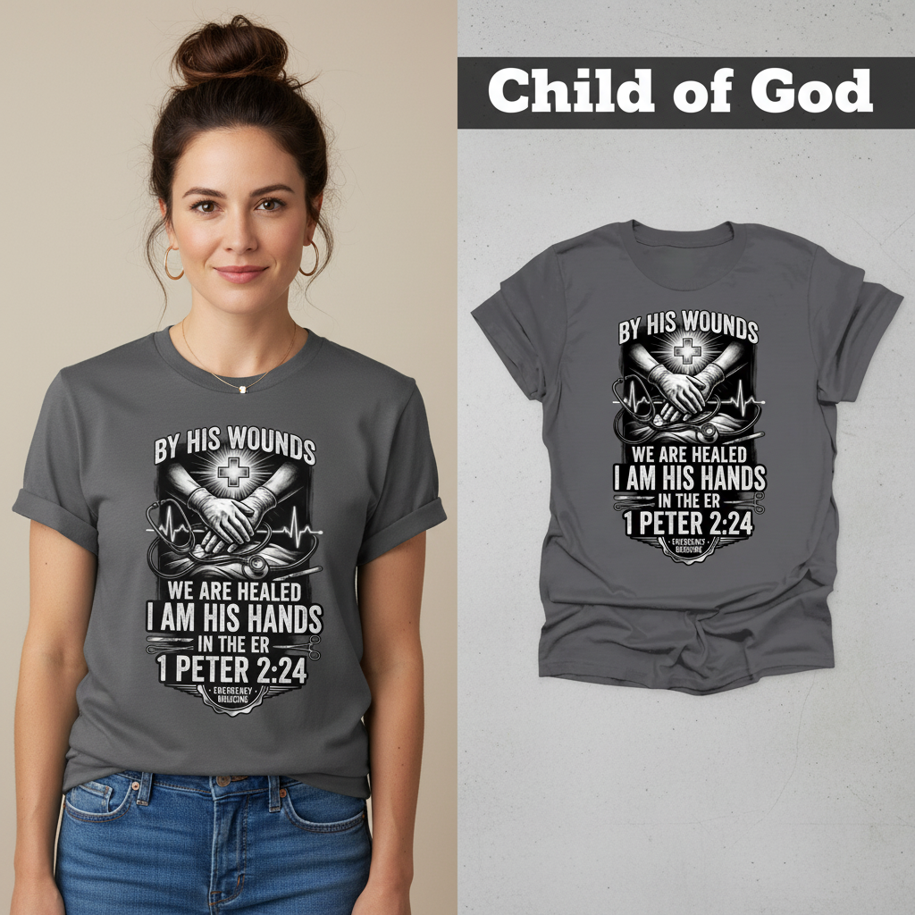 By His Wounds ER T-Shirt_model_flat