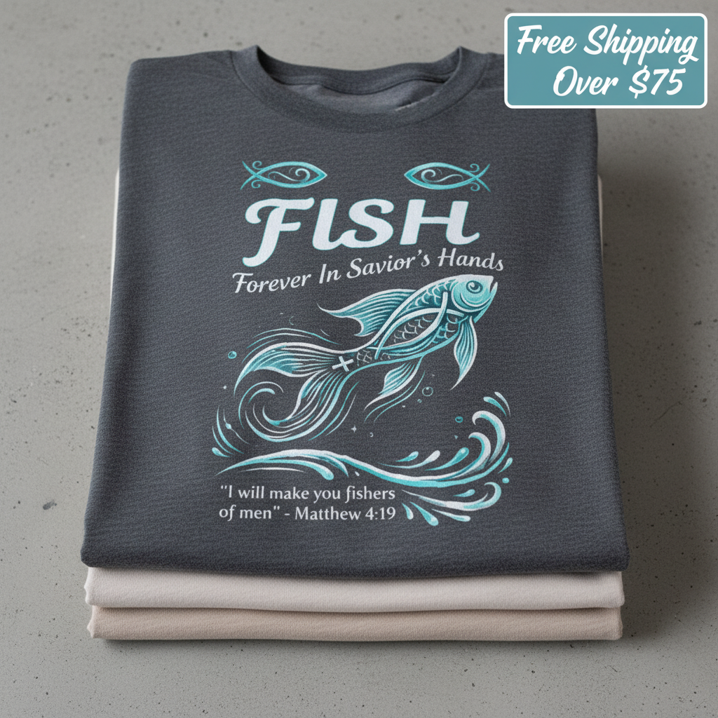 FISH - Forever in Savior’s Hands T-Shirt_stacked_flatlay